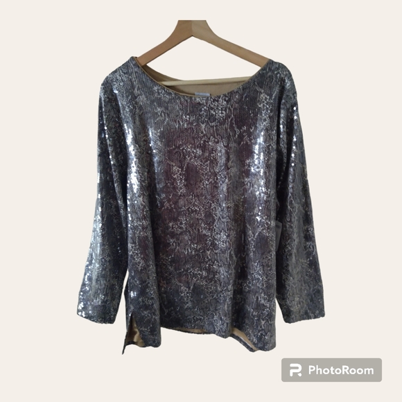 NWT Chico Women's Tunic Sz 4 Python Sequins Top Boat Neck Lined Holiday Evening - Picture 2 of 8
